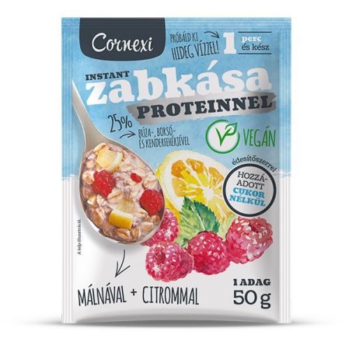 Cornexi málnás-citromos protein zabkása édesítőszerrel, vegán 50g