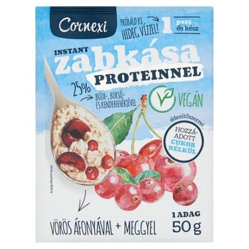 Cornexi vörösáfonyás-meggyes protein zabkása édesítőszerrel, vegán 50g